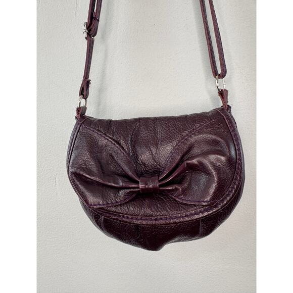 VTG Lavorazione Artigianale Handbag Deep Purple Eggplant Italian Leather Bow Bag - Picture 2 of 8
